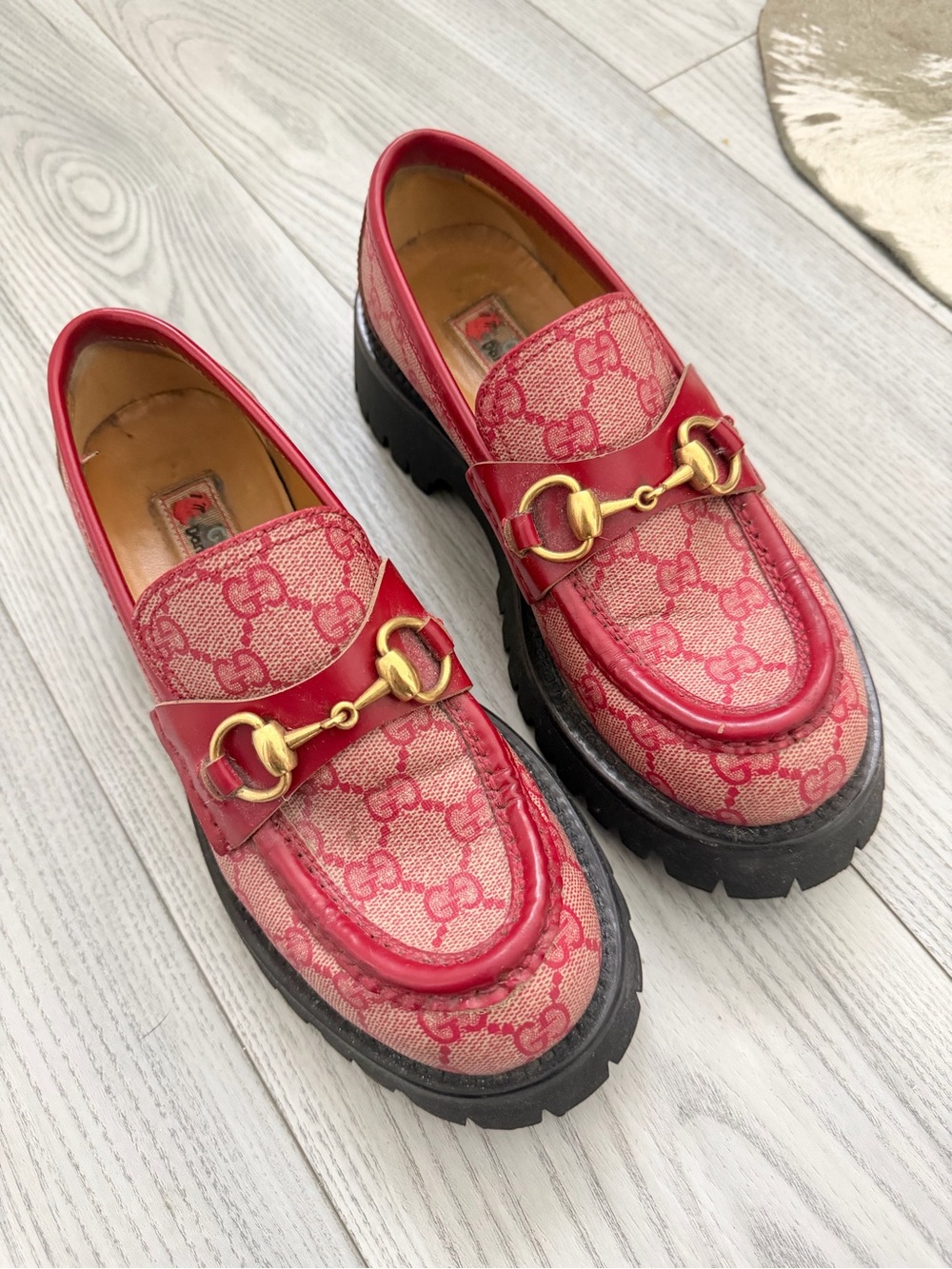 Gucci Pink-Red GG Canvas Horsebit Loafers - Picture 4 of 4
